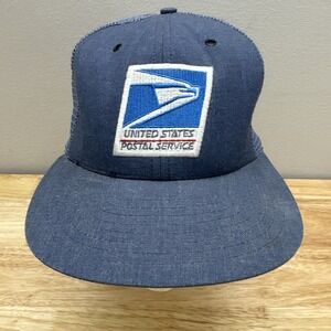 Vintage US Mail Hat Embroidered Patch Blue Snapback Mesh Back USA & Union Made